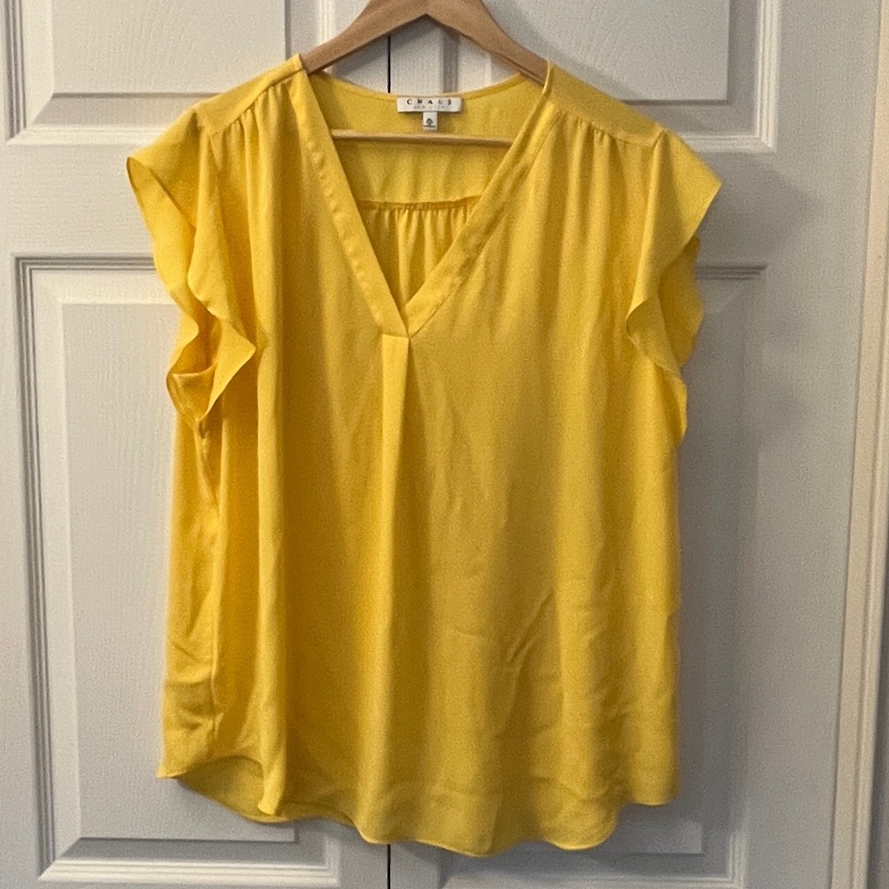 Yellow frill sleeve blouse
